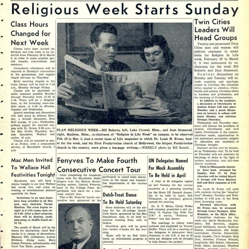 Headline: Religious Week Starts Sunday